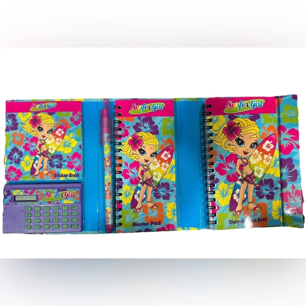 Vintage Lisa Frank Flip Out Surfer Girl Trifold Planner Organizer Agenda RARE